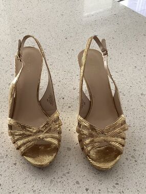 Nine West Metallic Gold Strappy Slingback Sandals